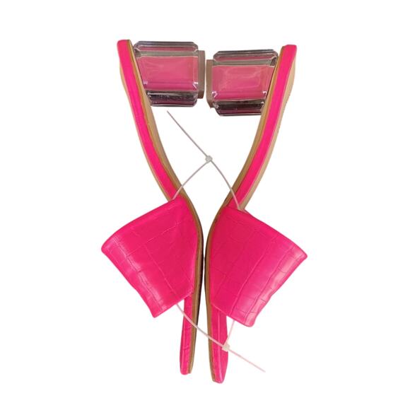 Camssoo Square Open Toe Clear Heels embossed print pink sandals Barbie size 9 - Picture 8 of 9